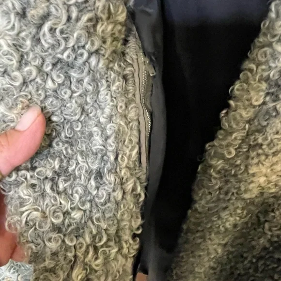 Women's Gray Shearling Coat - Picture 6 of 11